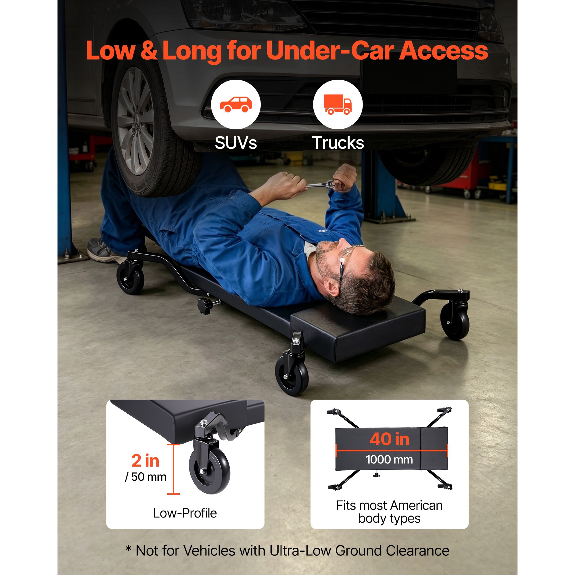 Garage Creeper Roller - Carretilla mecánica de 40 pulgadas con